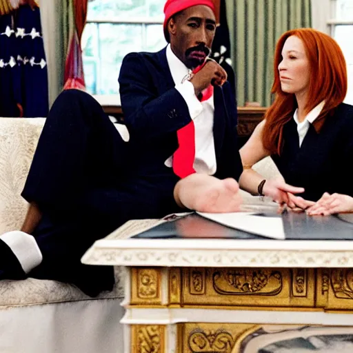 Image similar to Jen Psaki and Tupac Shakur high on LEAN; dirty dancing in the Oval Office , Photograph By Rineke Dijkstra; by Yoichi Okamoto