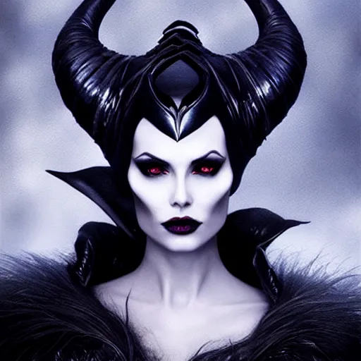 Prompt: kerli koiv as maleficent, darkwave, darksynth, concept headshot art, sharp, digital matte painting, art by luis royo, greg rutkowski, wlop, dramatic lighting, trending on artstation