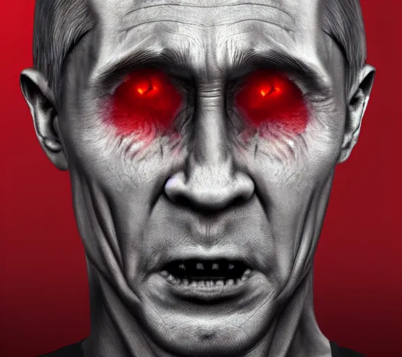 Prompt: a scary monster in hell as vladimir putin, highly detailed, realistic face, amazing digital art, trending on artstation