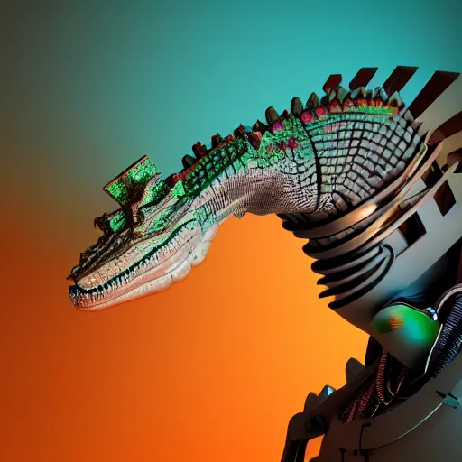 Image similar to cyborg crocodile but minimalistic concept art by frank stella, colorful, vray, octane render, depth of field, trending on artstation, minimalism