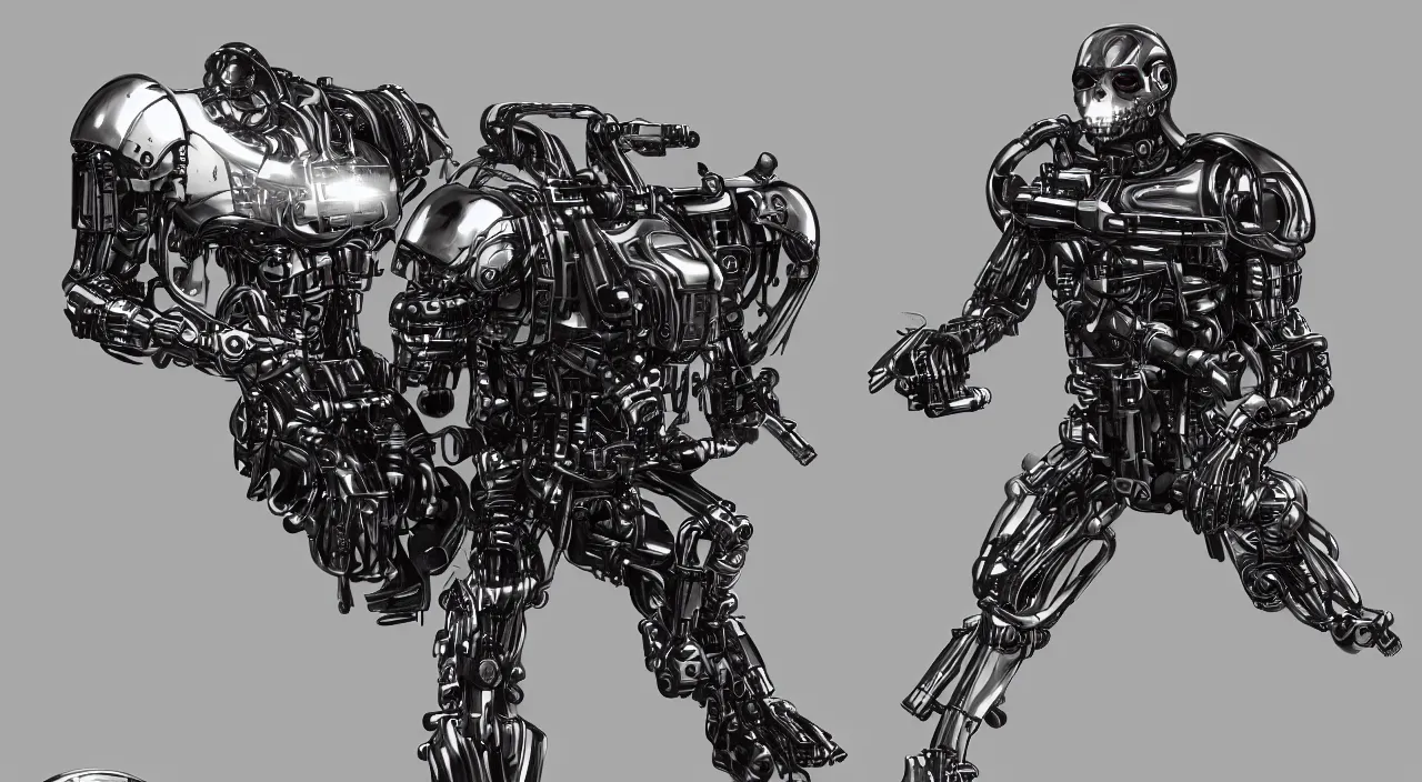 Prompt: Terminator themed concept art, small chrome flying mechanical disks, trending on artstation,