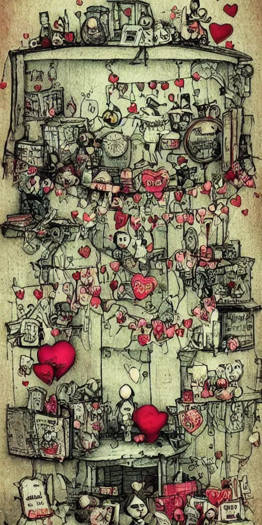 Prompt: a vintage valentine's day scene by alexander jansson and where's waldo