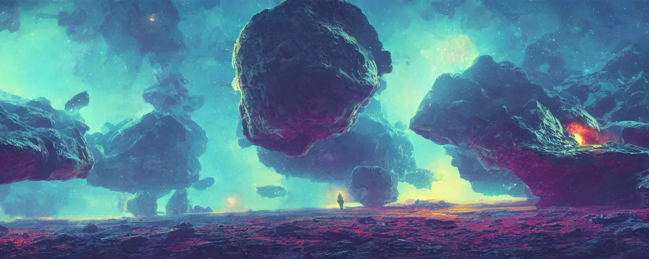 Image similar to ” barren asteroid, [ cinematic, detailed, epic, widescreen, opening, establishing, mattepainting, photorealistic, realistic textures, octane render, art by paul lehr ] ”