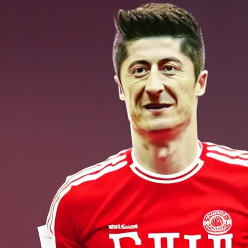 Image similar to robert lewandowski in a kfc t - shirt