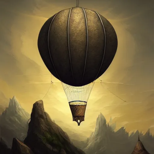 Image similar to old air balloon, epic fantasy, detailed, intricate, digital painting, concept art, realistic, smooth, focus, rim light