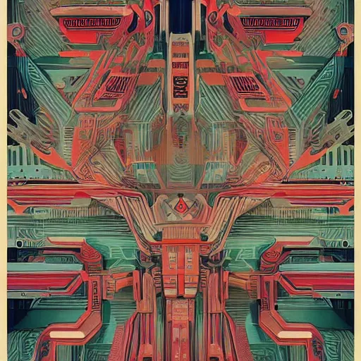 Image similar to flat painting of cyberpunk propaganda dictator poster biomorphic forms, geometric patterning, decorative style by marlina vera