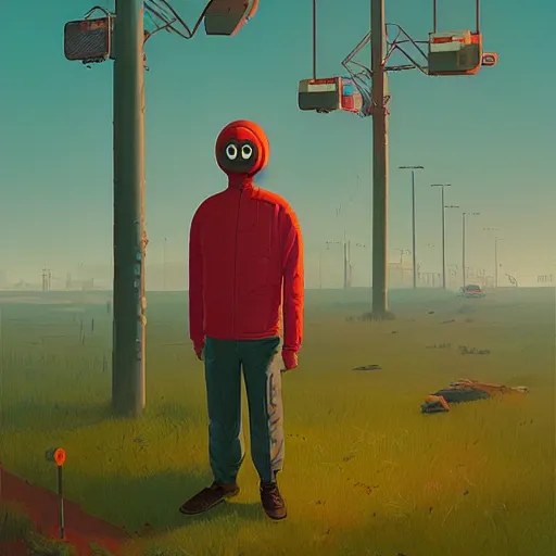 Image similar to The Harbinger, a full-body portrait by Simon Stålenhag