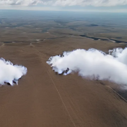 Image similar to cinematic areal shot of three baykar drones flying through the clouds
