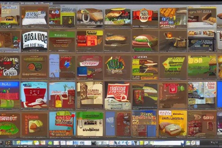 Image similar to hamburger themed gnu / linux desktop environment, linux mint, in 1 9 9 5, y 2 k cybercore, desktop screenshot