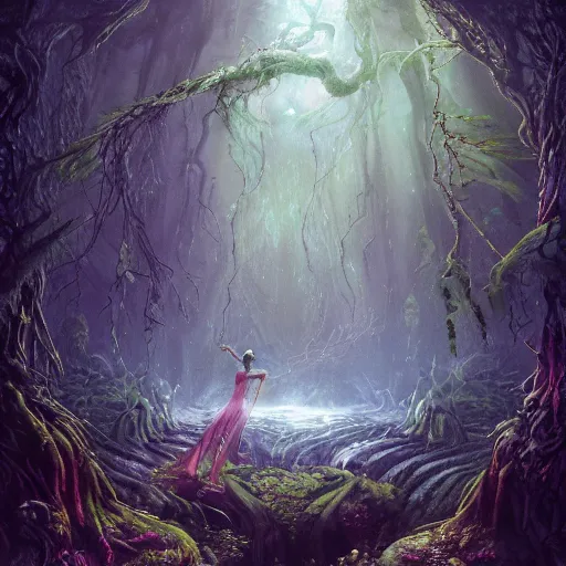 Image similar to anna podedworna dryad of the forest, mischievous geometric spell prism, dramatic composition, dramatic composition, dramatic composition, fantasy, mtg, magic the gathering, wizards of the west coast, digital 2d, trending on artstation, artstation, dramatic lighting, blurred background, 8k, 8k, 8k, hyper detailed, ultrarealistic, masterpiece, digital art