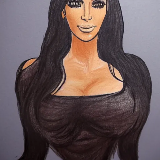 Image similar to Kim Kardashian poorly drawn in wax crayon by a five-year old