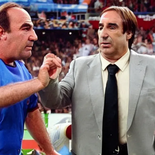 Prompt: Saul Goodman Shaked hands with Maradona with audience