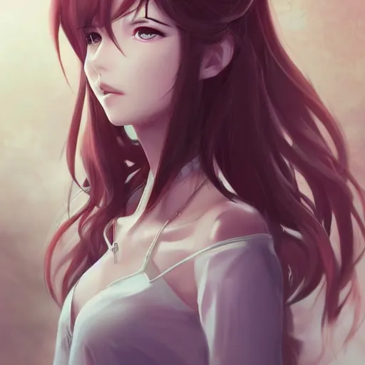 Image similar to kurisu makise, elegant, ultra highly detailed, digital painting, smooth, sharp focus, artstation, pixiv, art by Ina Wong, Bo Chen, artgerm, rossdraws, sakimichan