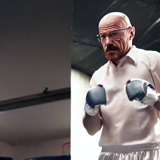 Prompt: walter white. Boxing. Fly