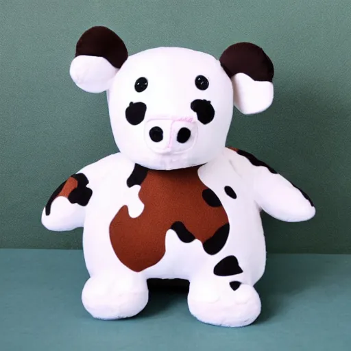 Image similar to squishmallow plush stuffed animal cow with brown spots