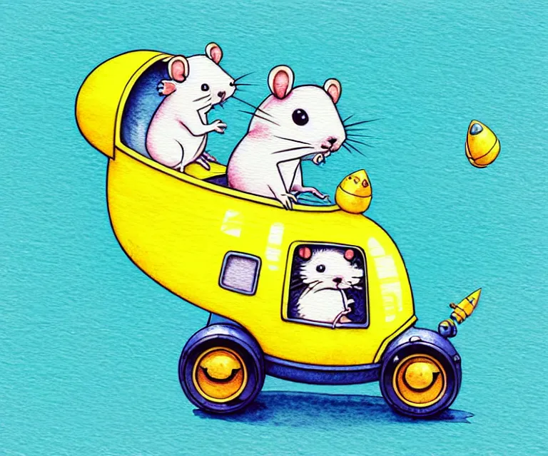 Image similar to cute and funny, hamster wearing a helmet riding in a tiny rocket ship, ratfink style by ed roth, centered award winning watercolor pen illustration, isometric illustration by chihiro iwasaki, edited by range murata, tiny details by artgerm and watercolor girl, symmetrically isometrically centered, focused