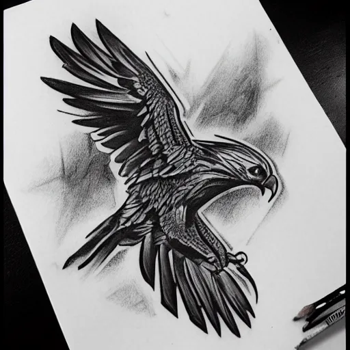 Image similar to tattoo sample stencil. pencil sketch, hawk