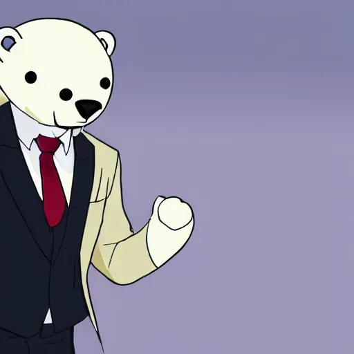 Prompt: anthro polar bear in a suit and tie, handsome, anime by studio trigger