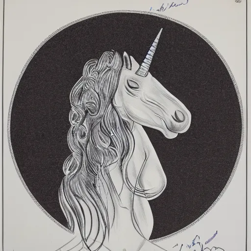 Image similar to anatomic picture of a unicorn with organs signed, circa 1 9 7 9