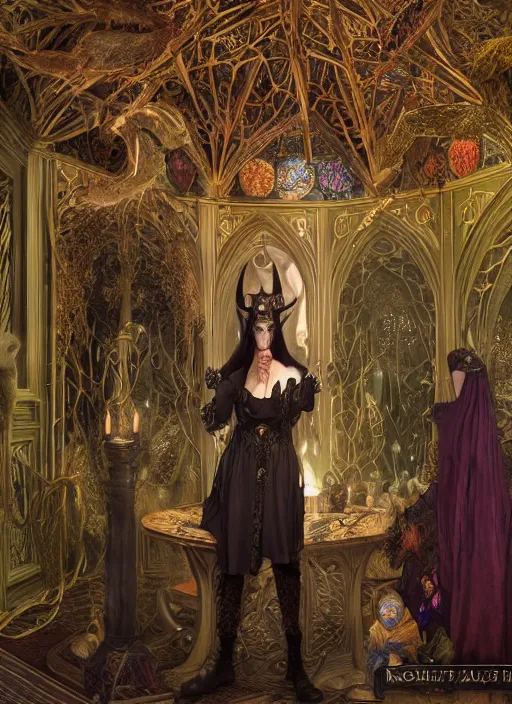 Image similar to picture inside covens den, intricate wiccan scene detailing, textless hyper ornate wiccan masks, highly detailed, lifelike, photorealistic, diffuse lighting, hdrp render, artstation, unreal 5, smooth, sharp focus, art by john collier, albert aublet, krenz cushart, artem demura, alphonse mucha