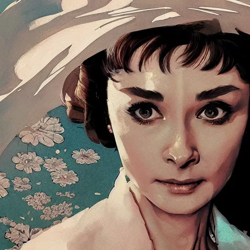 Image similar to audrey hepburn in a scene from yakuza, artstation, concept art, smooth, sharp focus, illustration, art by and greg rutkowski and alphonse mucha