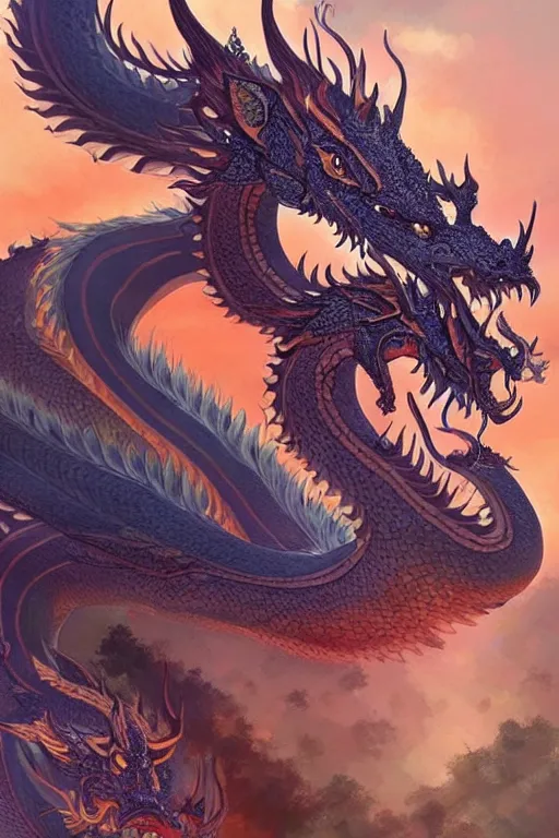 Prompt: a beautiful and detailed thai dragon paintings by Chalermchai Kositpipat and Ghibli Studios,featured in artstation, cinematic lighting, omnious sky