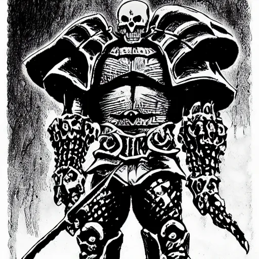 Image similar to Skull Knight from Berserk by kentaro miura, in manga style