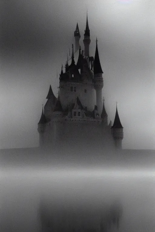 Prompt: long exposure photo of a fantasy castle in the fog, by Frank Zappa, Gottfried Helnwein, Isaac Levitan