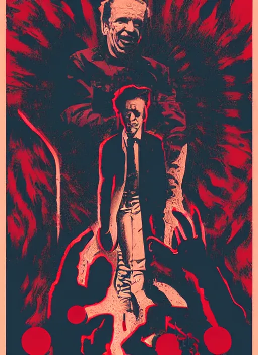 Image similar to a poster of a blumhouse horror movie with david lynch, poster art by john carpenter, featured on deviantart, toyism, movie poster, sharp focus, illustration, concert poster, poster art