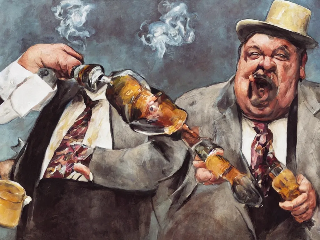 Prompt: Mr. Creosote hitting a bong