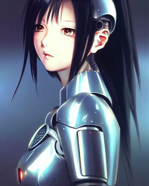 Image similar to portrait Anime Girl in mecha armor in night tokyo Sharp fine face pretty face, realistic shaded Perfect face, fine details. Anime. cyberpunk realistic shaded lighting by katsuhiro otomo ghost-in-the-shell, magali villeneuve, artgerm, rutkowski Jeremy Lipkin and Giuseppe Dangelico Pino and Michael Garmash and Rob Rey