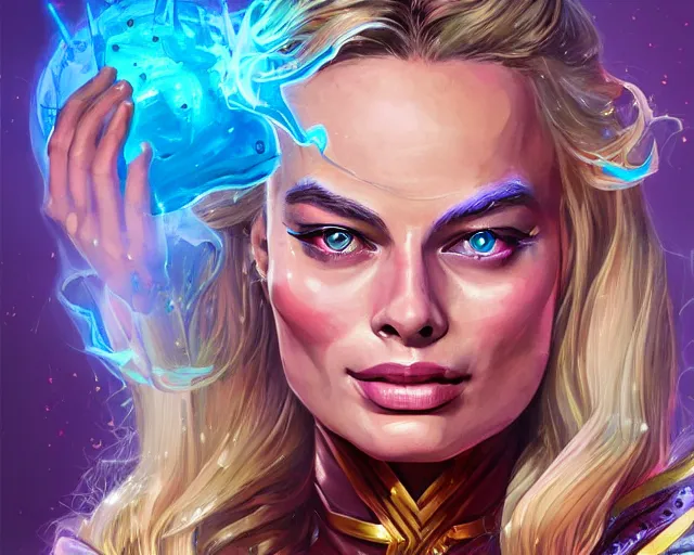 Image similar to margot robbie as a strong fantasy magician who does magic, colorful spells, fantasy art, in the style of Fernando Juarez, illustration, epic art, fantasy, intricate, elgant, amazing detail, digital painting, artstation, concept art, smooth, sharp focus