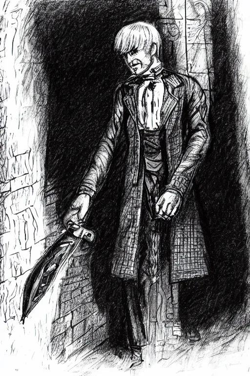 Prompt: a technical sketch of jack the ripper