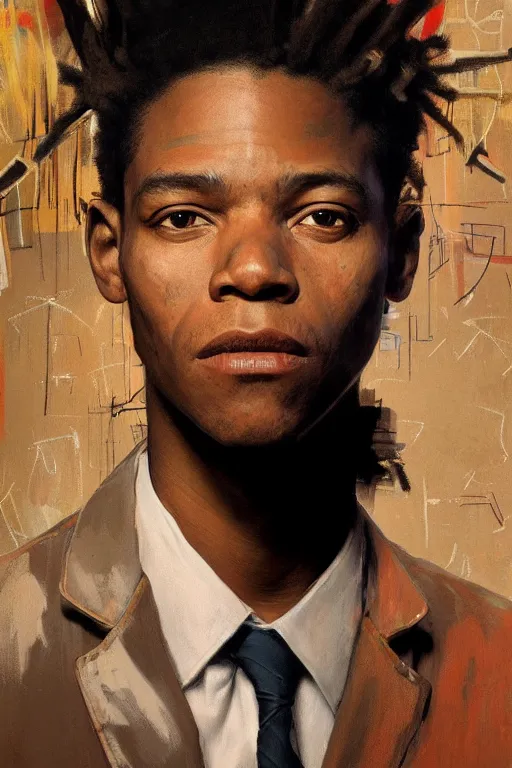 Image similar to ultra realistic illustration, jean basquiat, staring directly into camera, intricate, elegant, highly detailed, digital painting, artstation, concept art, smooth, sharp focus, illustration, art by artgerm and greg rutkowski and alphonse mucha