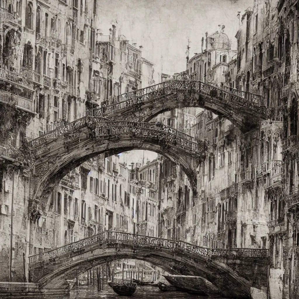 Image similar to venice bridges by piranesi, composition, cinematic, rule, grid