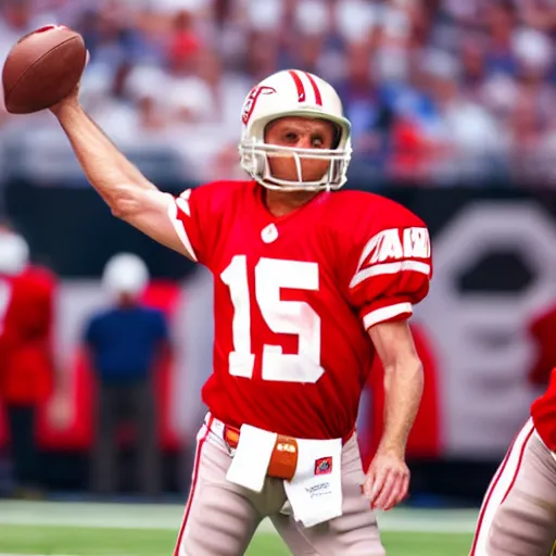 Prompt: joe montana throwing a baby as a football, ( sony a 7 r iv, symmetric balance, polarizing filter, photolab, lightroom, 4 k, dolby vision, photography awardm, voque, perfect face )