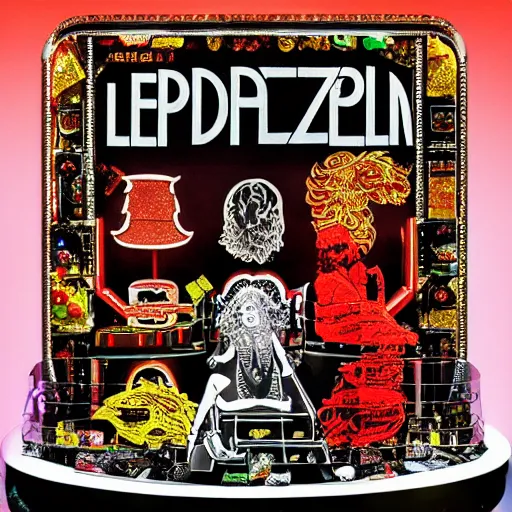 Prompt: led Zeppelin on a stage made of candy, 8k photographic realness, amazing fineline detail