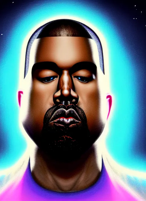 Prompt: ( hyper realistic proportional stylization portrait of a techpunkk kanye west as a war of cleric in a futuristic pearl armor full of astral runes, the background is decorated with the universe ) by noah bradley, photorealistic, dynamic lighting, very detailed faces, trending on artstation, wallpaper, dream, 4 k, award winning, lovely pastel colors, ethereal, elegant