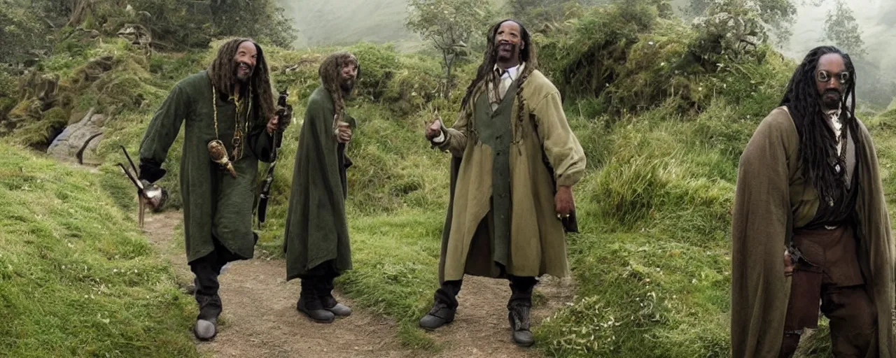 Image similar to snoop dogg as hobbit in the shire