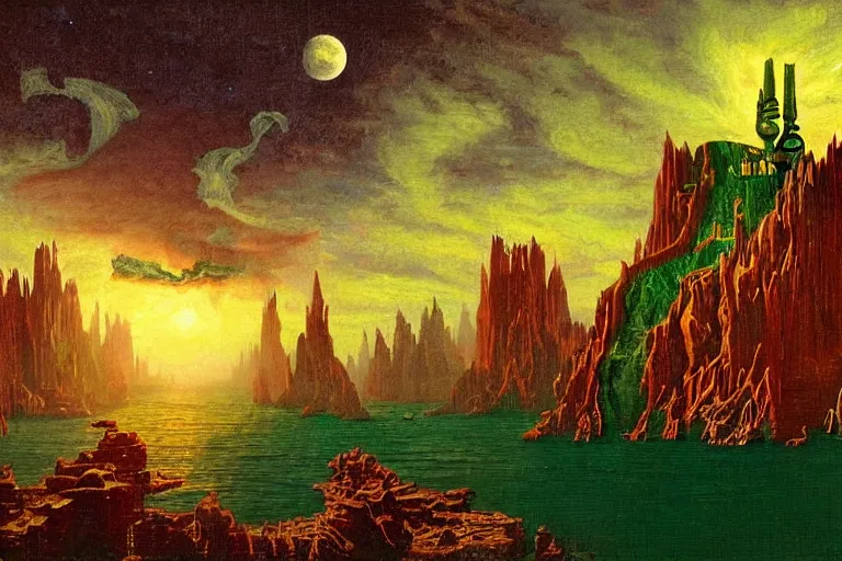 Prompt: miskatonic university big bang inscape in the style of dr. seuss,'# 1 6 bit ', painting by albert bierstadt