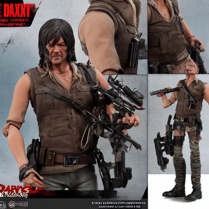 Image similar to a hot toys figure of daryl dixon, figurine, detailed product photo