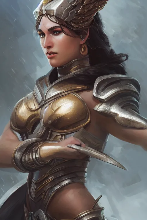 Image similar to amazon valkyrie athena, d & d, fantasy, portrait, highly detailed, headshot, digital painting, trending on artstation, concept art, sharp focus, illustration, art by artgerm and greg rutkowski and magali villeneuve