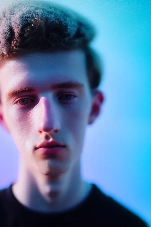 Prompt: high quality pastel coloured film mid angle docu photograph of a beautiful young 2 0 year old male, soft features, short black hair, resting in an icelandic black rock environment. atmospheric. three point light. photographic. art directed. ( pastel colours ). volumetric light. clearcoat. waves glitch. 8 k. filmic.