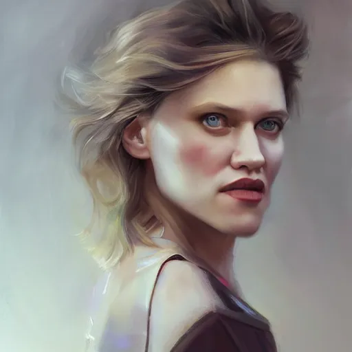 Image similar to kate mckinnon, a beautiful portrait, soft painting, by stanley artgerm lau, wlop, rossdraws, lerapi, and sakimichan,