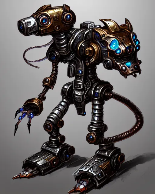 Prompt: mechanical ferret dungeons and dragons metalic robot creature, d & d digital character illustration, artstation trending robot ferret render, intricate, sharp focus, hyper detailed, digital painting, matte, d & d strange cute mech robot ferret character, masterpiece