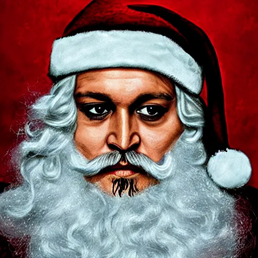 Prompt: portrait of johnny depp as santa claus