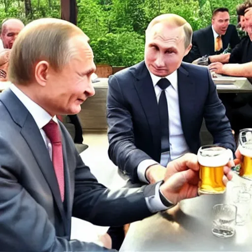 Image similar to Zelensky and Putin drinking beer and having fun