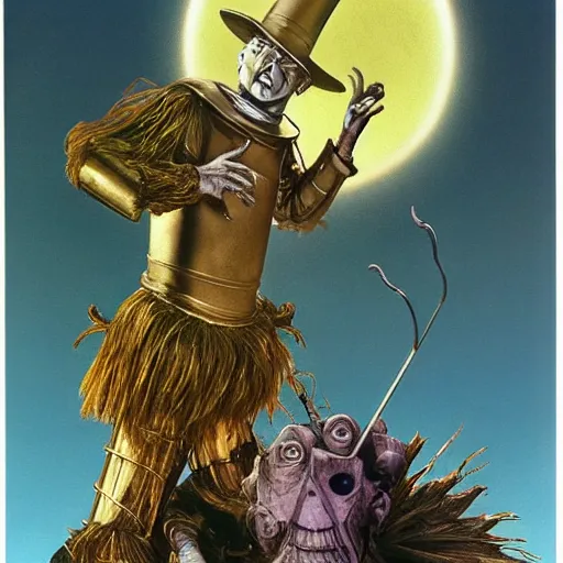 Image similar to Wizard of oz tinman, by lawrence alma-tadema and zdzislaw beksinski and norman rockwell and jack kirby and tom lovell and greg staples, artstation creature art