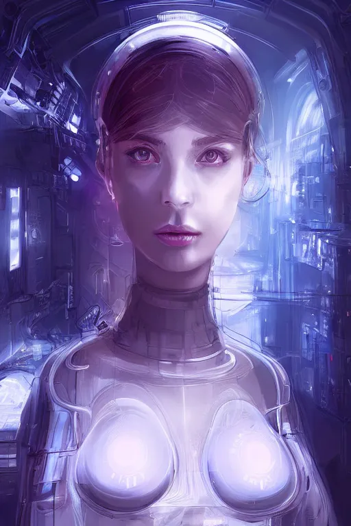 Image similar to portrait futuristic beautiful and eivl and gothic and elite army navy girl, at inside of a future submarine, ssci-fi, fantasy, intricate, very very beautiful, elegant, neon light, highly detailed, digital painting, artstation, concept art, soft light, hdri, huaman anatomy, smooth, sharp focus, illustration, art by tian zi and craig mullins and WLOP and alphonse mucha