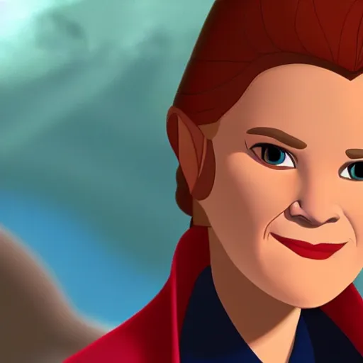 Image similar to captain janeway from star trek voyager in an animated disney movie. beautiful 2 d character art, high quality, detailed face